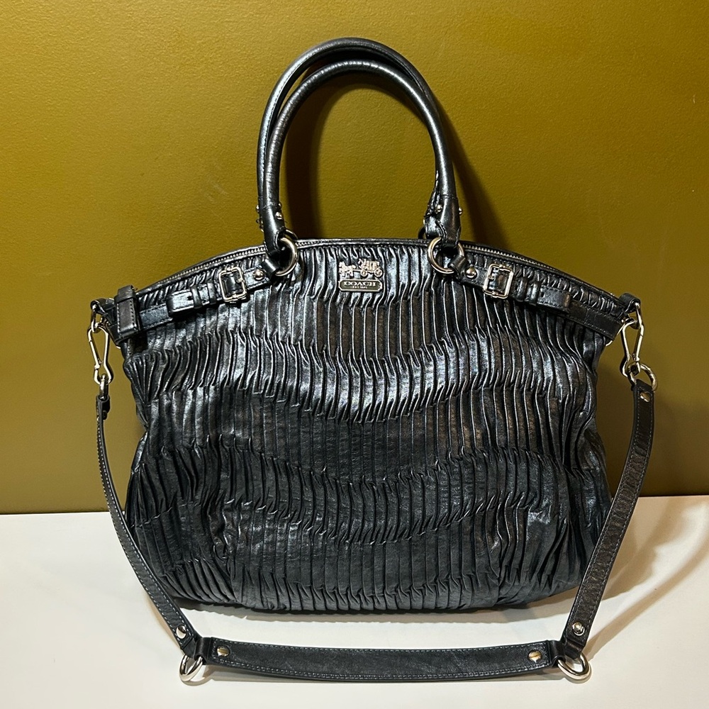 COACH Madison Gathered Leather Lindsey Satchel Black